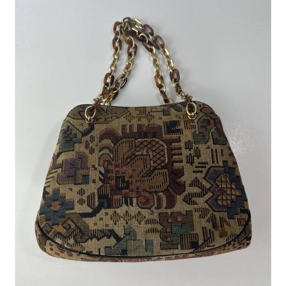 Vtg Morris Moskowitz Bag Tapestry Mini Purse Tortoise Chain Snap Closure Handbag - Picture 7 of 15